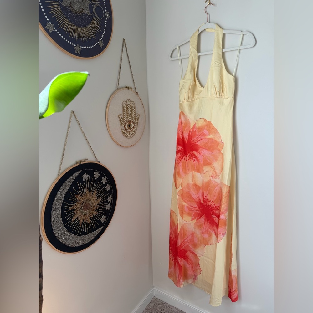 Viral sincerely Jules Yellow Halter Maxi Dress with Floral Print